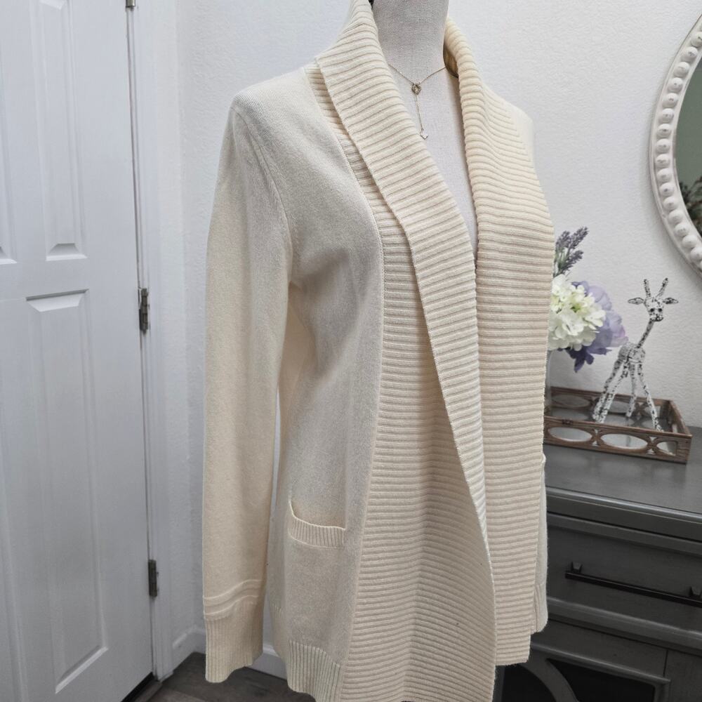 Women's Cream Wool Cashmere Shawl Collar Cardigan Sweater S Luxe Cozy Soft Girl - Picture 6 of 8